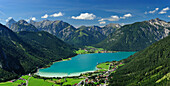View over Lake Achensee with Karwendel mountain range and Rofan mountains, Tyrol, Austria