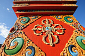 Ornaments on base of statue of Buddha with Vajra, monastery of Likir, Likir, valley of Indus, Ladakh, Jammu and Kashmir, India