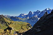 Wetterhorn, Eiger, Moench and Jungfrau, Sefinenfurgge, UNESCO World Heritage Site Jungfrau-Aletsch protected area, Bernese Oberland, canton of Bern, Switzerland
