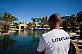 Lifeguard at swimming pool of Hotel One and Only, Cape Town, Western Cape, South Africa, RSA, Africa