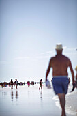 People on the beach, Frigiliana, Costa del Sol, Province of Malaga, Andalusia, Spain
