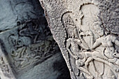 Ornate carvings on walls of Bayon temple, Angkor, Siem Reap, Cambodia