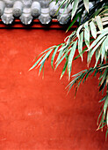 Red wall and bamboo, close up, Bamboo Park, Chengdu, Sichuan, China