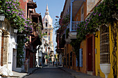 View towards the Cathedral, Cartagena, Colombia, South America