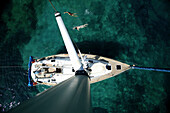 Boat moored in green sea, Dalmatian Coast, Croatia.