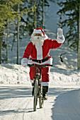 Santa Claus on a bike