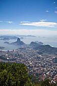 View from Corcovado mountain over city with Pao de Acucar, Sugar Loaf, mountain, Rio de Janeiro, Rio de Janeiro, Brazil, South America