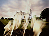 Fire in front of a church, Skane, Sweden, Europe