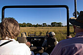 Tourists in 4x4 on safari in Liwonde National Park, Malawi