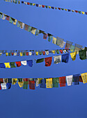 Colorful Buddhist prayer flags, close-up, Kathmandu Valley, Nepal