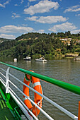 Life Ring on railing of river cruise boat, Portugal