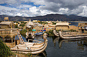 Uros Islands with totora boats in Lake Titicaca, Peru and Bolivia, Lake Titicaca, Peru