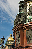 St Isaac's Cathedral, statue, and lamp post, St Petersburg, Russia