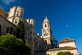 Malaga cathedral, low angle view, Malaga, Andalucia, Spain.