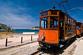 Old tram running between Soller and Puerto de Soller, Majorca, Ballearic Islands, Spain