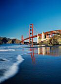 Looking along Baker Beach towards the Golden Gate Bridge, Blurred Motion, San Francisco, California
