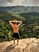 Stunning view at the surrounding mountains atop of Diyaluma Waterfall, Haputale Wellawaya, Hill Country, Sri Lanka