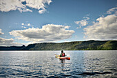 Tasmanian paddles with Kayak at Lake St Clair, Overland Track, Cradle Mountain Lake St Clair National Park, Tasmania, Australia