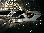 Entrance of  museum Zuffenhausen at night, Stuttgart, Baden-Wuerttemberg, Germany