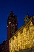 City Hall with Christmas decorations at night, Basel, Switzerland