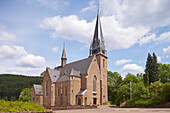 Hochwalddom, Hubertus' church in the sunlight, Nonnweiler, Nature reserve park Saar-Hunsrueck, Saarland, Germany, Europe
