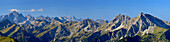 Panorama of Allgaeu range, Brentenjoch, Tannheim range, Allgaeu range, Tyrol, Austria