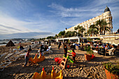 Strand am Hotel Carlton an der Croisette, Cannes, Côte d'Azur, Süd Frankreich, Europa