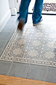 Man walking out of the door, House furnished in country style, Hamburg, Germany