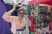 Daniel Falco, artist at Antique market, Plaza Dorrego, San Telmo, Buenos Aires, Argentina