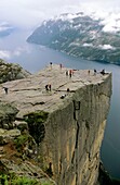 Preikestolen  Pulpit Rock  600 meters over LyseFjord  Lyse Fjord, in Ryfylke district  Rogaland Region  It is the most popular hike in Stavanger area  Norway