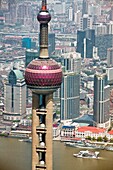 China 2010 Shanghai City Oriental Pearl Tower Huangpu River.