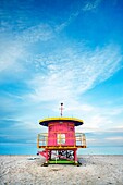 Lifeguard stand in South Beach, Art deco district, Miami beach, Florida, USA