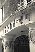 France, Puy-de-Dome Department, Auvergne Region, Clermont-Ferrand, Place de la Victoire, art-deco hotel sign