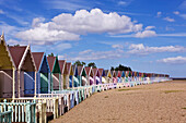 Row of Colorful Beach Homes, Mersea Island, Essex, England