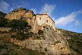 Romanesque hermitage of Mare de Deu de la Pedra Àger Valley Montsec d´Ares Lleida Pyrenees Mountains Catalonia Spain