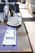 Laid table in Spagos Restaurant and Lounge, Park Inn Hotel, Alexanderplatz, Berlin, Germany