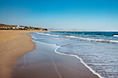 Sandy beach with tide, Playa de Sotavento, Jandia peninsula, Fuerteventura, Canary Islands, Spain
