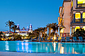 Villa del Conde Hotel with pool in the evening, Meloneras, Maspalomas, Gran Canaria, Canary Islands, Spain, Europe