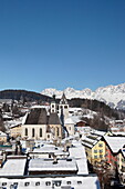 Wilder Kaiser, Vorderstadt, Parish Church and Liebfrauen Church, Kitzbuhel, Tyrol, Austria