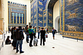 Sculpture, mural, visitors, Pergamon Museum, the Pergamon temple, antique collection, blue wall tiles, Museum Island, Berlin State Museums, Prussian Cultural Heritage Foundation, Berlin, Germany