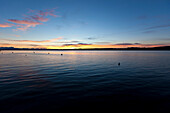 Sunset over Lake Starnberg with Zugspitze in the background, Bavaria, Germany
