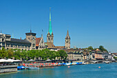Limmat with Fauenmunster and St. Peter church, Zurich, Switzerland