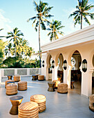 Bar under palm trees, Baraza Spa and Resort, Bwejuu, East Coast, Zanzibar, Tanzania, East Africa