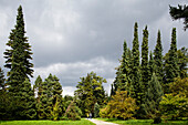Botanischer Garten unter Wolkenhimmel, München, Oberbayern, Bayern, Deutschland, Europa