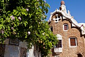 Pavilion in Park Güell by architect Gaudi, Barcelona, Catalonia, Spain