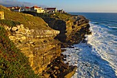 Azenhas do Mar, Cliffs at Praia das maças  das maças Beach, Colares, Lisbon district, Sintra coast, Portugal, Europe.