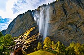 Staubbach Waterfalls in the Lauterbrunnen Valley, Canton Bern, Switzerland
