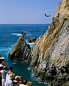 Acapulco, adventurous, cliff, dive, diver, diving, . Acapulco, Adventurous, Cliff, Dive, Diver, Diving, Hat, Holiday, Landmark, Mexico, Ocean, Risk, Sheer, Tourism, Tourists, Travel