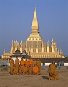Great Stupa, Laos, Monks, Pha That Luang, Vientiane. Great, Holiday, Landmark, Laos, Asia, Monks, Pha that luang, Stupa, Tourism, Travel, Vacation, Vientiane