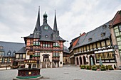 The historic town hall and the market square in Wernigerode, Harz, Germany, Europe